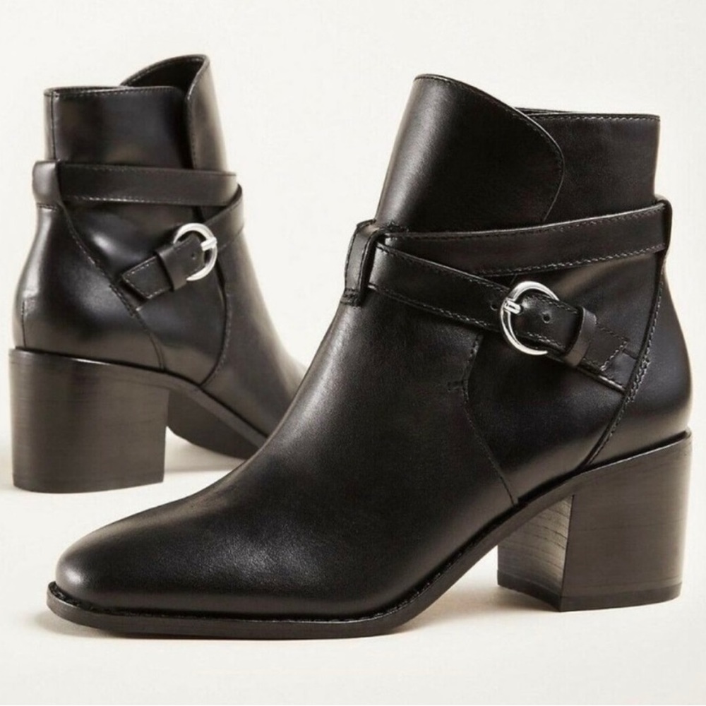 Ann Taylor Leather Block Heel Booties SZ 6.5